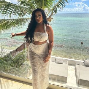 PLT Cream with gold flakes maxi skirt set